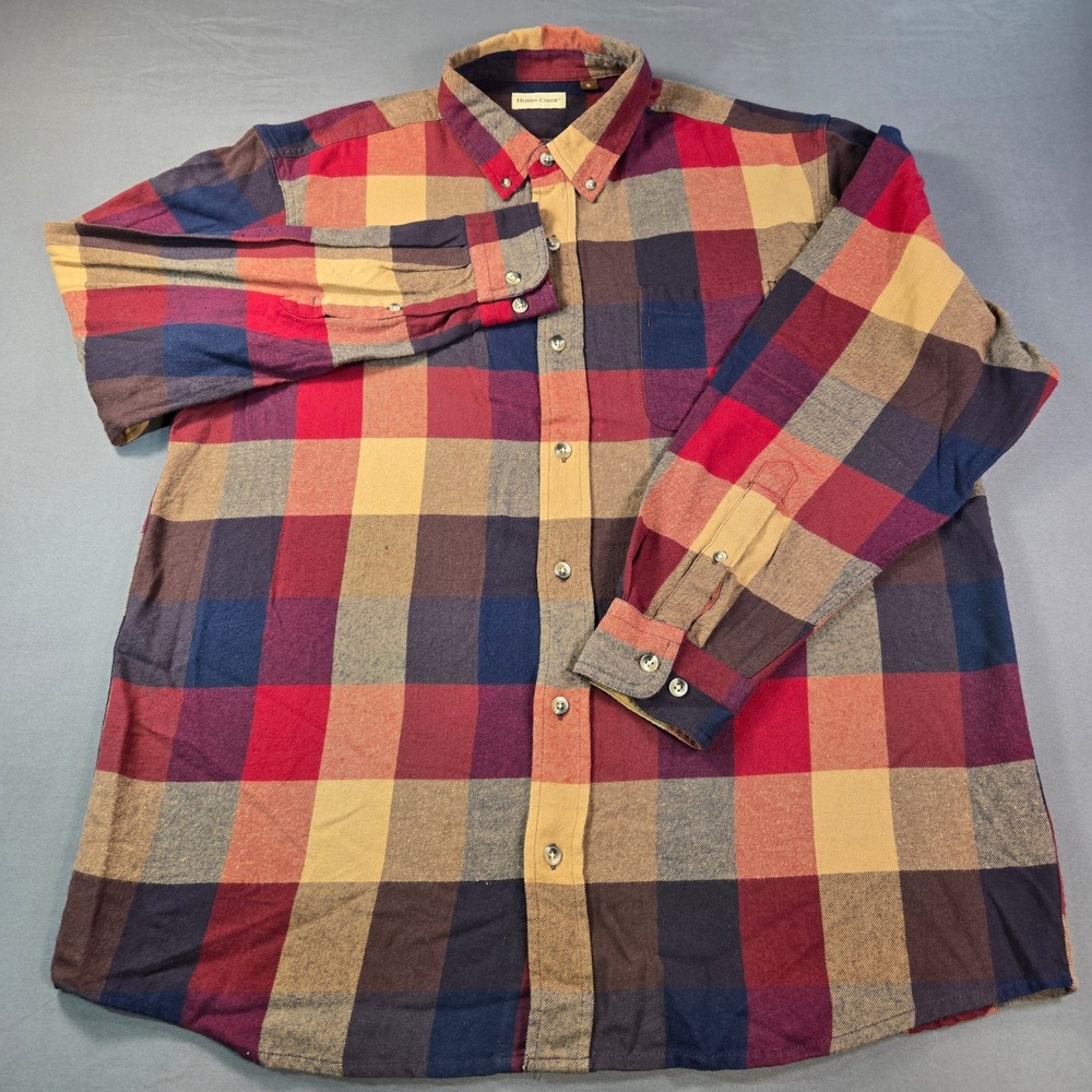 Hobbs Creek Men's XL Flannel Shirt Red Navy Plaid Cotton Button Down Long Sleeve